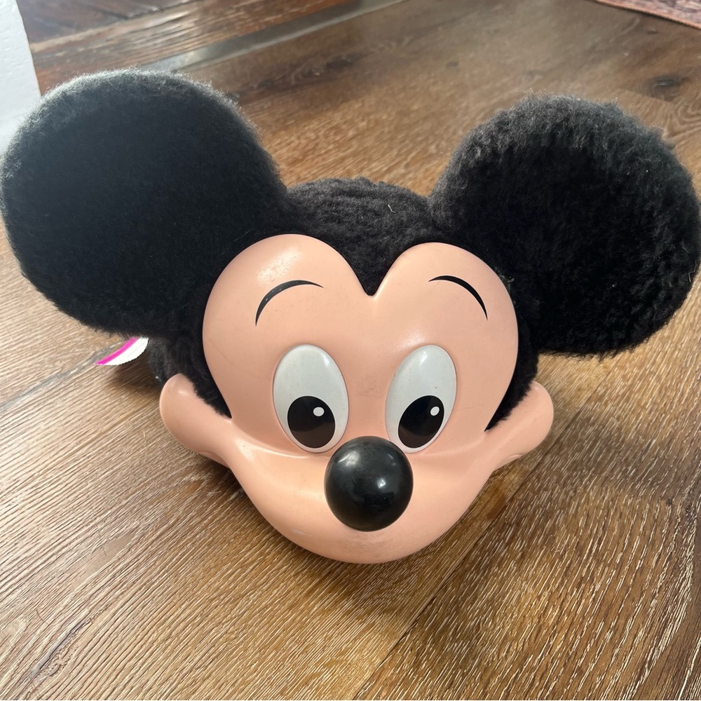 Vintage 3D Mickey Mouse Hat Disney Snapback Cap Furry Ears Adult Hard Plastic